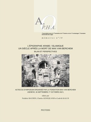 cover image of L'epigraphie arabe/islamique un siecle apres la mort de Max van Berchem